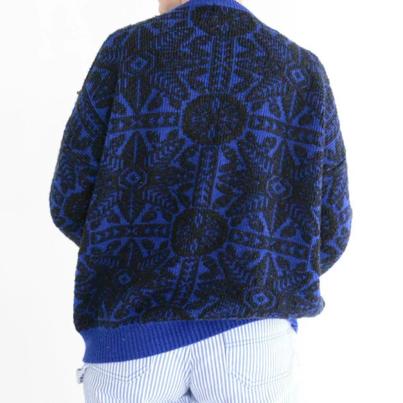 Vintage Steel Black & Blue Aztec Chunky Knit Crewneck Sweater Xl - Picture 3 of 12